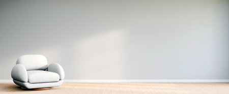Living room style minimal with armchair on empty white wall background. 3D Renderingの写真素材