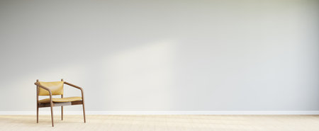 Living room style minimal with armchair on empty white wall background. 3D Rendering