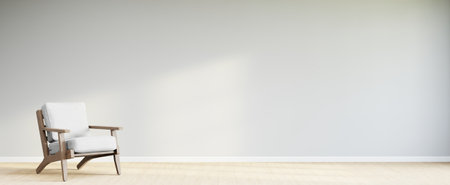 Living room style minimal with armchair on empty white wall background. 3D Renderingの写真素材