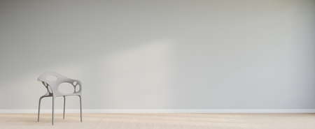 Living room style minimal with armchair on empty white wall background. 3D Renderingの写真素材