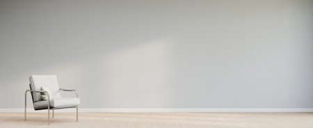 Living room style minimal with armchair on empty white wall background. 3D Renderingの写真素材