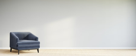 Living room style minimal with armchair on empty white wall background. 3D Renderingの写真素材