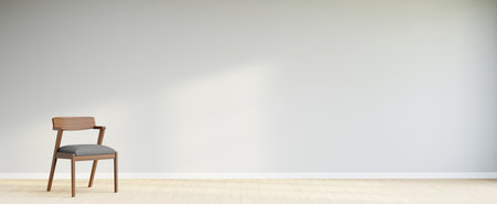 Living room style minimal with armchair on empty white wall background. 3D Renderingの写真素材