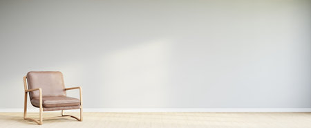 Living room style minimal with armchair on empty white wall background. 3D Renderingの写真素材