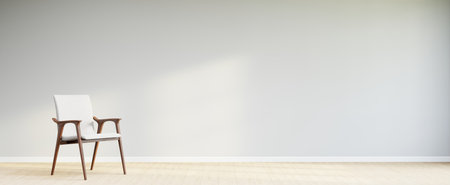 Living room style minimal with armchair on empty white wall background. 3D Renderingの写真素材