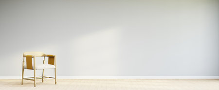 Living room style minimal with armchair on empty white wall background. 3D Renderingの写真素材