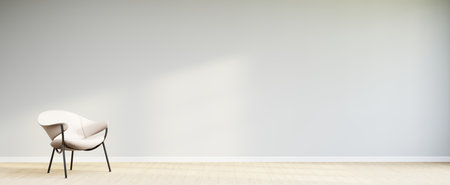 Living room style minimal with armchair on empty white wall background. 3D Renderingの写真素材