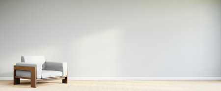 Living room style minimal with armchair on empty white wall background. 3D Renderingの写真素材