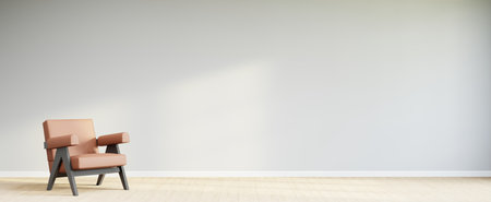 Living room style minimal with armchair on empty white wall background. 3D Renderingの写真素材