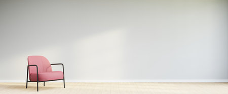 Living room style minimal with armchair on empty white wall background. 3D Renderingの写真素材