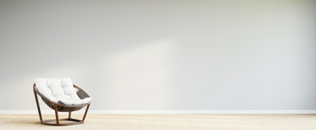 Living room style minimal with armchair on empty white wall background. 3D Renderingの写真素材