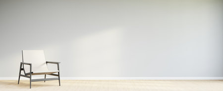 Living room style minimal with armchair on empty white wall background. 3D Renderingの写真素材
