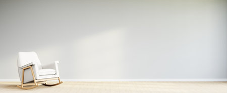 Living room style minimal with armchair on empty white wall background. 3D Renderingの写真素材