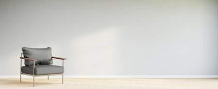 Living room style minimal with armchair on empty white wall background. 3D Renderingの写真素材