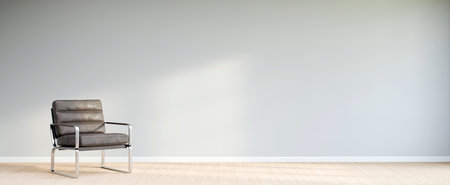 Living room style minimal with armchair on empty white wall background. 3D Renderingの写真素材