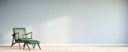 Living room style minimal with armchair on empty white wall background. 3D Renderingの写真素材