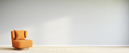 Living room style minimal with armchair on empty white wall background. 3D Renderingの写真素材