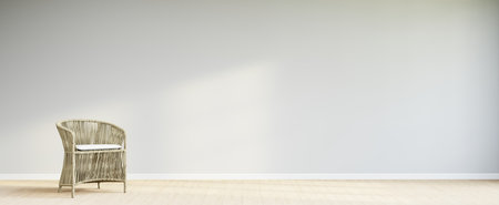 Living room style minimal with armchair on empty white wall background. 3D Renderingの写真素材