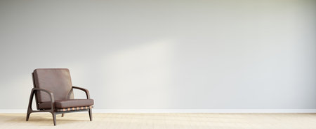 Living room style minimal with armchair on empty white wall background. 3D Renderingの写真素材