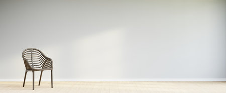 Living room style minimal with armchair on empty white wall background. 3D Renderingの写真素材