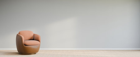 Living room style minimal with armchair on empty white wall background. 3D Renderingの写真素材