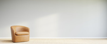 Living room style minimal with armchair on empty white wall background. 3D Renderingの写真素材