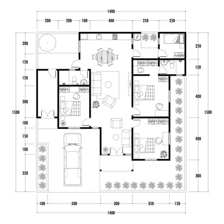 Architecture plan with furniture. home floor plan, isolated on white background, stock illustration.の写真素材