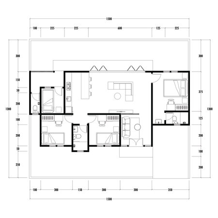 Architecture plan with furniture. home floor plan, isolated on white background, stock illustration.の写真素材