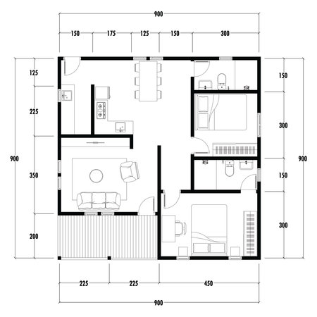Architecture plan with furniture. home floor plan, isolated on white background, stock illustration.の写真素材
