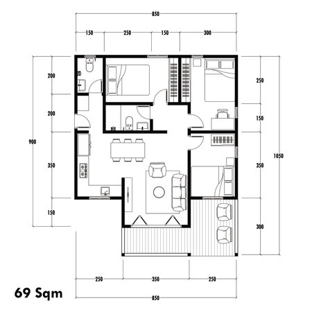 Architecture plan with furniture. home floor plan, isolated on white background, stock illustration.の写真素材