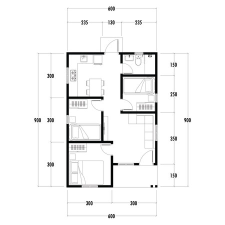 Architecture plan with furniture. home floor plan, isolated on white background, stock illustration.の写真素材