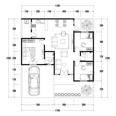 Architecture plan with furniture. home floor plan, isolated on white background, stock illustration.の写真素材