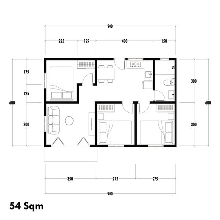 Architecture plan with furniture. home floor plan, isolated on white background, stock illustration.の写真素材