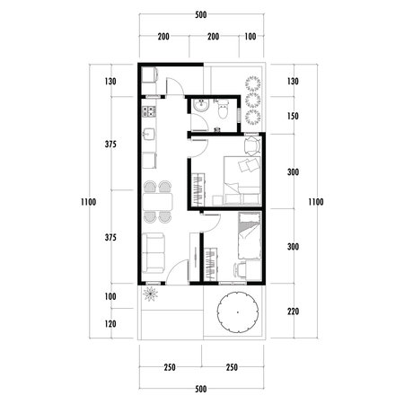 Architecture plan with furniture. home floor plan, isolated on white background, stock illustration.の写真素材