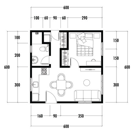 Architecture plan with furniture. home floor plan, isolated on white background, stock illustration.の写真素材
