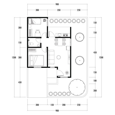 Architecture plan with furniture. home floor plan, isolated on white background, stock illustration.の写真素材
