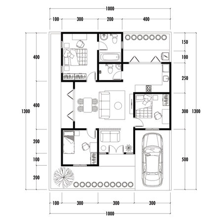 Architecture plan with furniture. home floor plan, isolated on white background, stock illustration.の写真素材