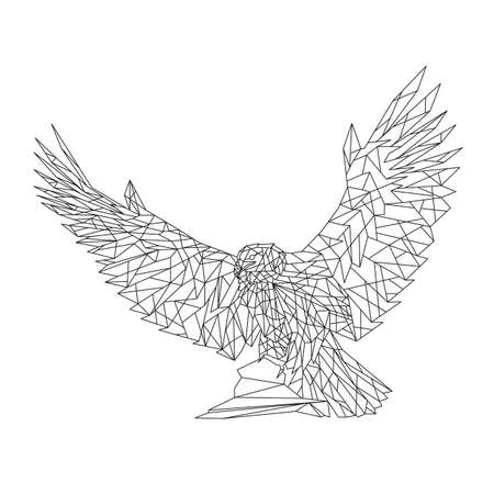Vector graphic geometric image. Sitting eagle on a stone with wings spread.のイラスト素材