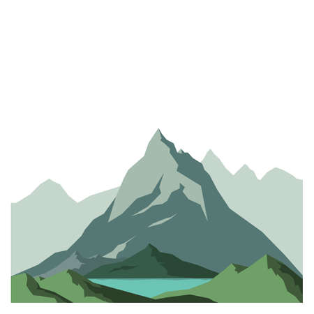 Vector image. Mountains with a lake. Quiet and peaceful place for outdoor recreation.のイラスト素材