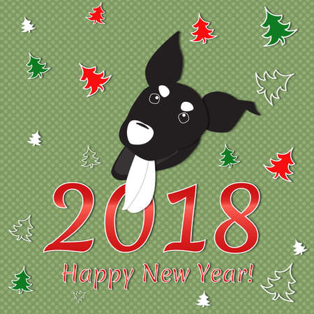 Christmas card for the year 2018 with brown dog faceのイラスト素材