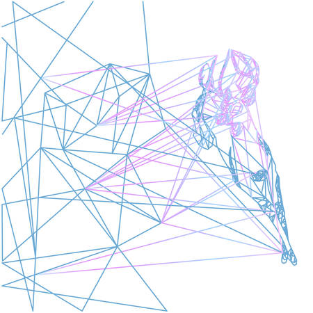 Vector color graphic geometric image. Running deer with big horns.のイラスト素材