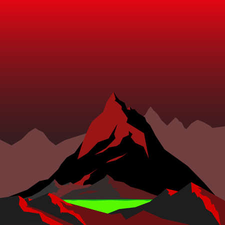 Bloody red mountains with a lake of poison vector illustrationのイラスト素材
