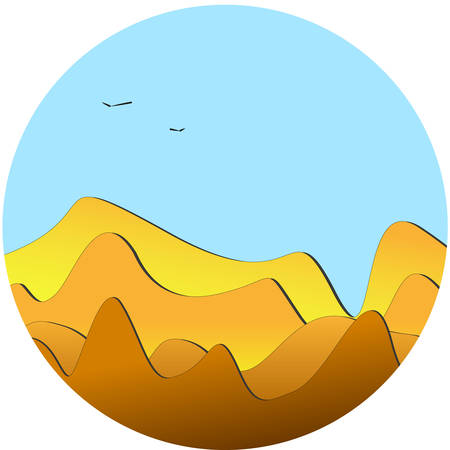 Dunes in the desert against the sky with birds vector illustrationのイラスト素材