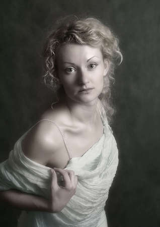 Portrait of the beautiful girl in studioの写真素材
