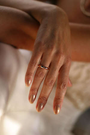 Hand of the bride in a wedding ringの写真素材