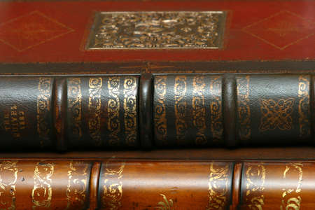 Two ancient books in leather bindings issued in 1882の写真素材