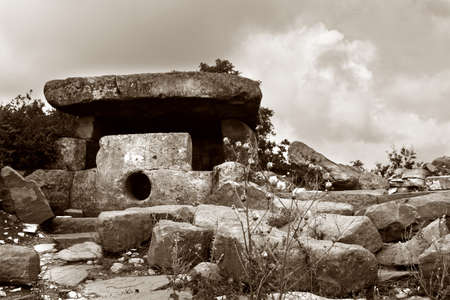 A typical Russian dolmen architecture. b/w+sepiaの写真素材