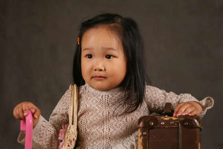 The small Korean girl in studioの写真素材