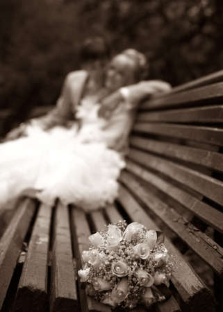 Wedding bouquet in a zone of sharpness the rest is dimの写真素材