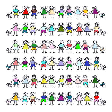 It is a lot of kiddies with dogsの写真素材